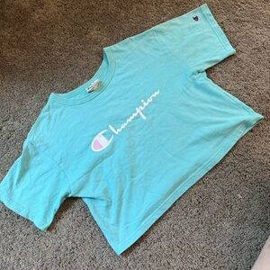 Bright blue champion reverse weave cropped shirt - size extra small